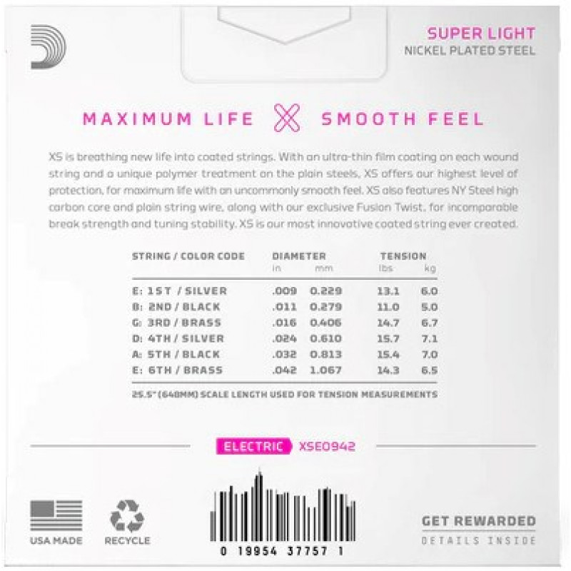 D'Addario XSE0942 snaren voor elektrische gitaar, Super Light 9–42