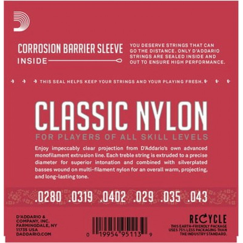 D'Addario EJ27N snaren voor klassieke gitaar, 029–045