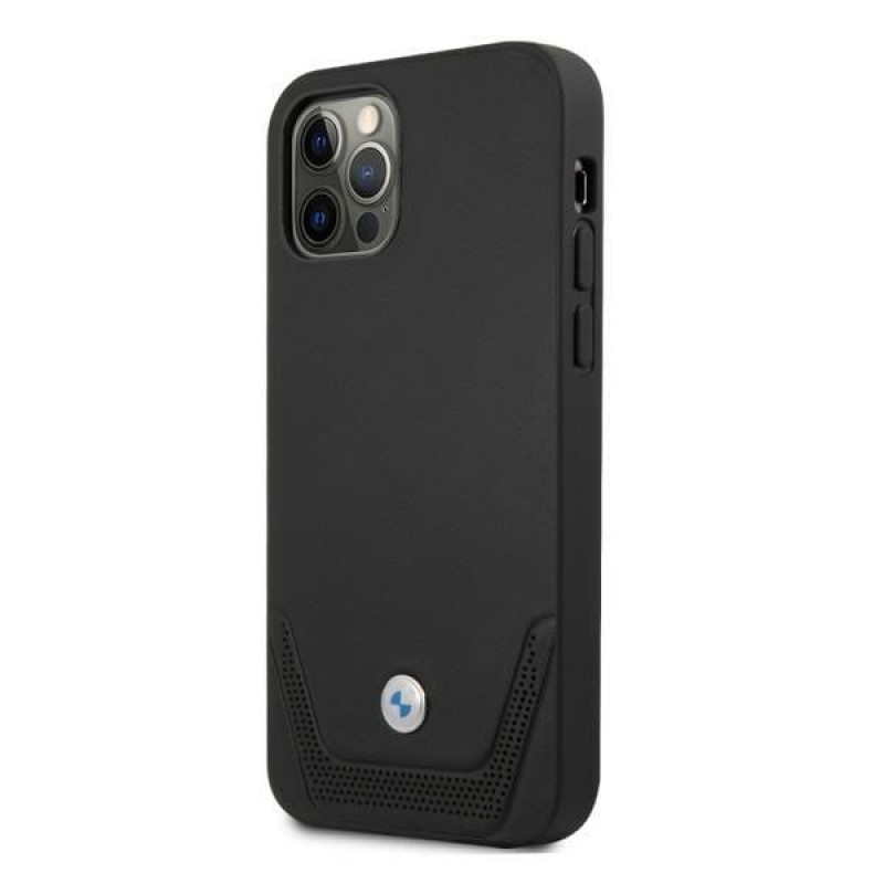 BMW BMHCP12LRSWPK Perforate leren hardcase voor Apple iPhone 12 Pro Max, zwart