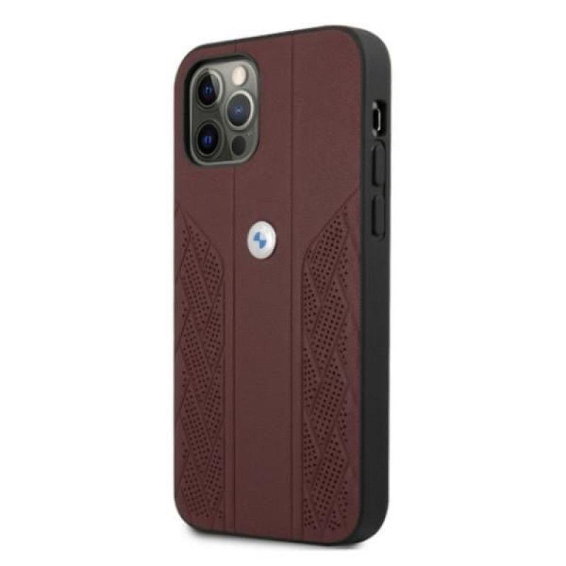 BMW BMHCP12LRSPPR Curve Perforate leren hardcase voor Apple iPhone 12 Pro Max, rood