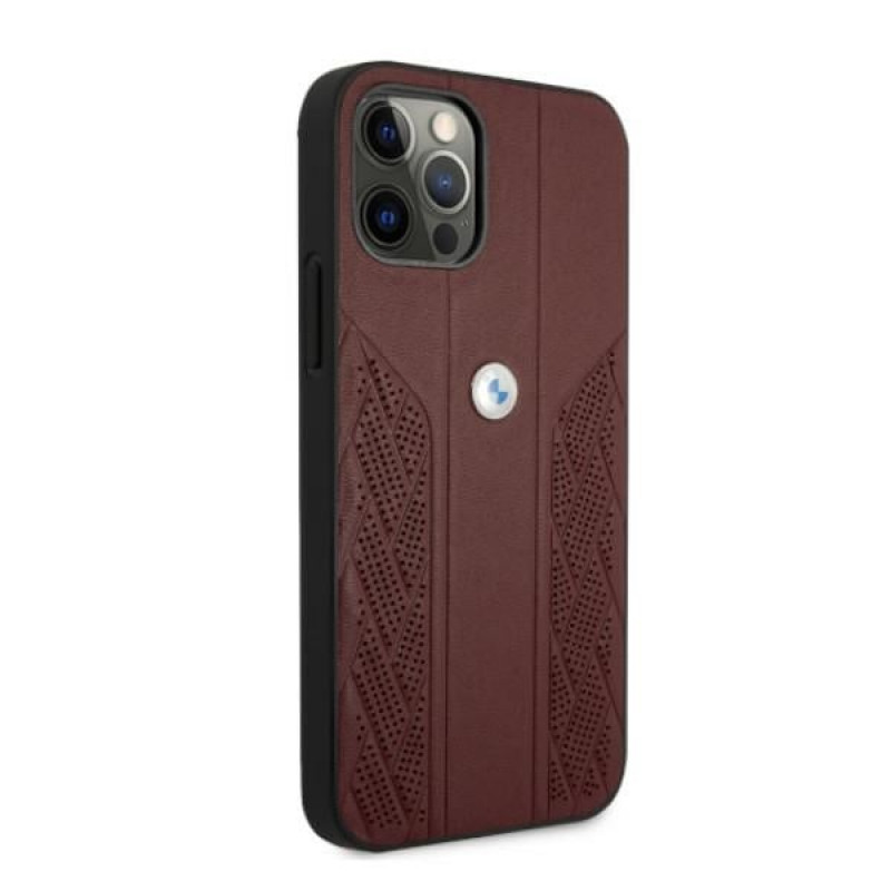 BMW BMHCP12LRSPPR Curve Perforate leren hardcase voor Apple iPhone 12 Pro Max, rood