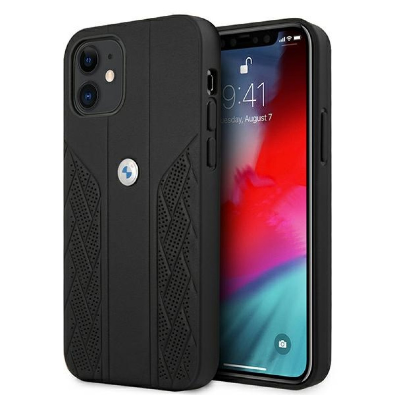 BMW BMHCP12SRSPPK Curve Perforate leren hardcase voor Apple iPhone 12 mini, zwart