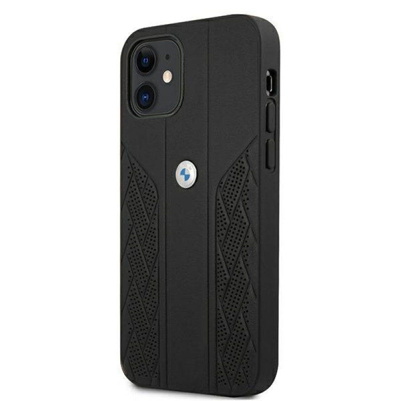 BMW BMHCP12SRSPPK Curve Perforate leren hardcase voor Apple iPhone 12 mini, zwart