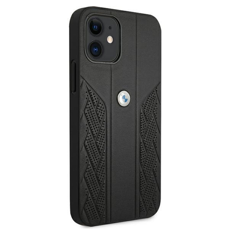 BMW BMHCP12SRSPPK Curve Perforate leren hardcase voor Apple iPhone 12 mini, zwart