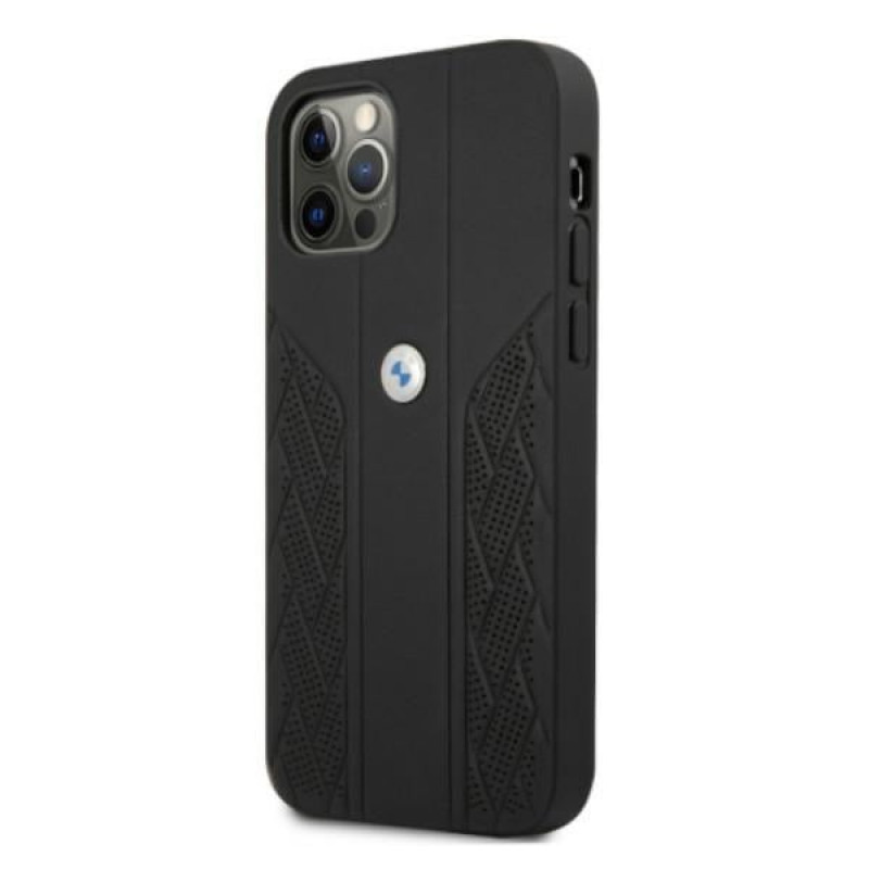 BMW BMHCP12MRSPPK Curve Perforate leren hardcase voor Apple iPhone 12 / 12 Pro, zwart