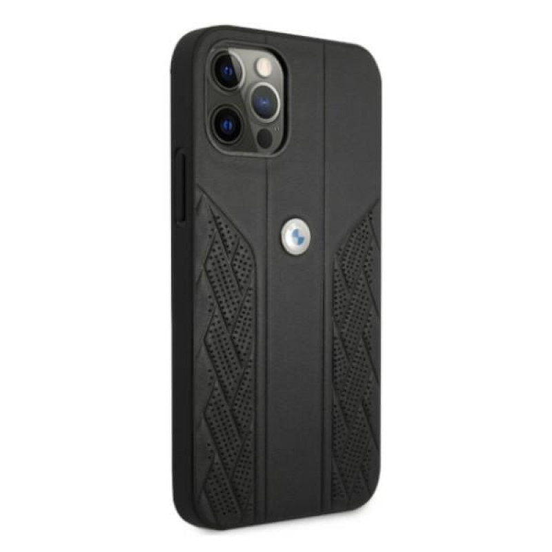 BMW BMHCP12MRSPPK Curve Perforate leren hardcase voor Apple iPhone 12 / 12 Pro, zwart