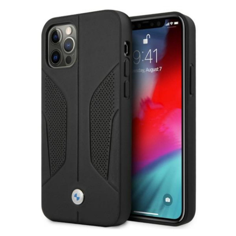 BMW BMHCP12MRSCSK Perforate Sides leren hardcase voor Apple iPhone 12 / 12 Pro, zwart