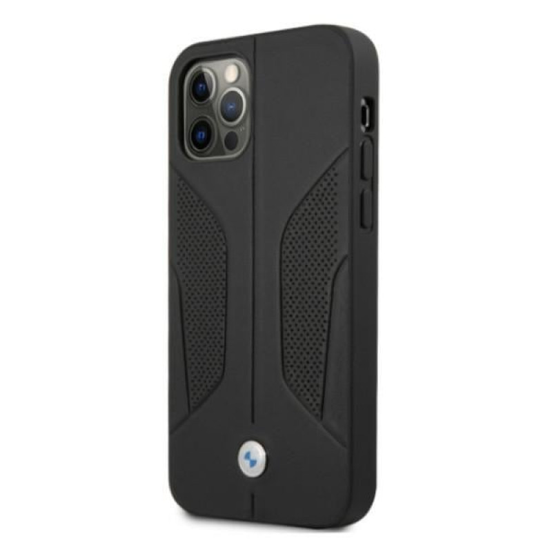 BMW BMHCP12MRSCSK Perforate Sides leren hardcase voor Apple iPhone 12 / 12 Pro, zwart