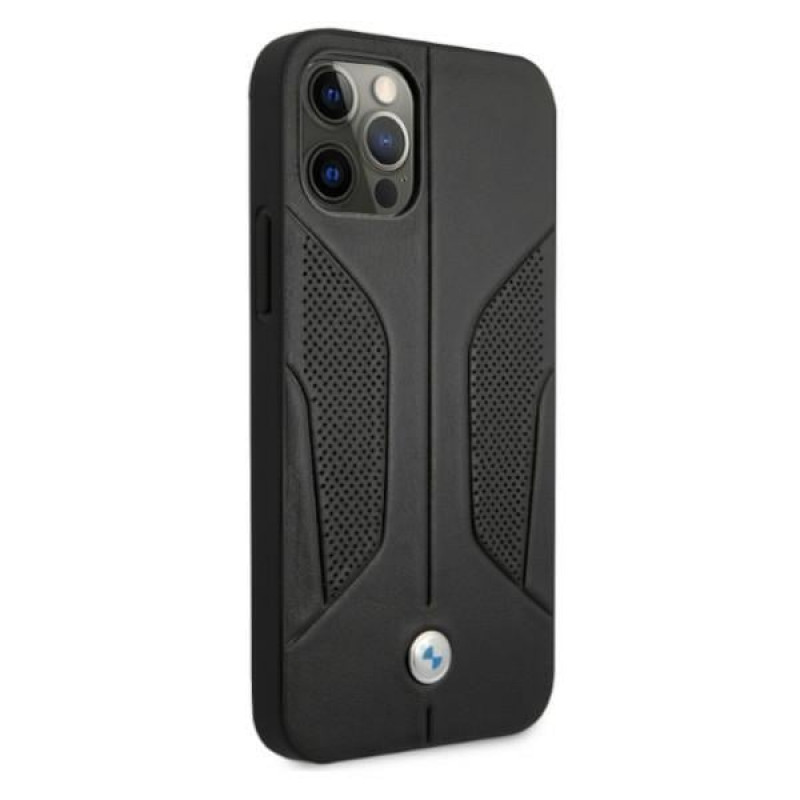 BMW BMHCP12MRSCSK Perforate Sides leren hardcase voor Apple iPhone 12 / 12 Pro, zwart