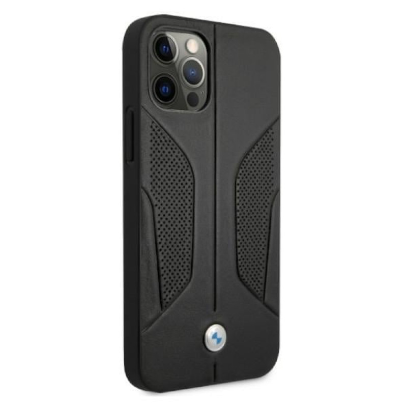 BMW BMHCP12LRSCSK Perforate Sides leren hardcase voor Apple iPhone 12 Pro Max, zwart