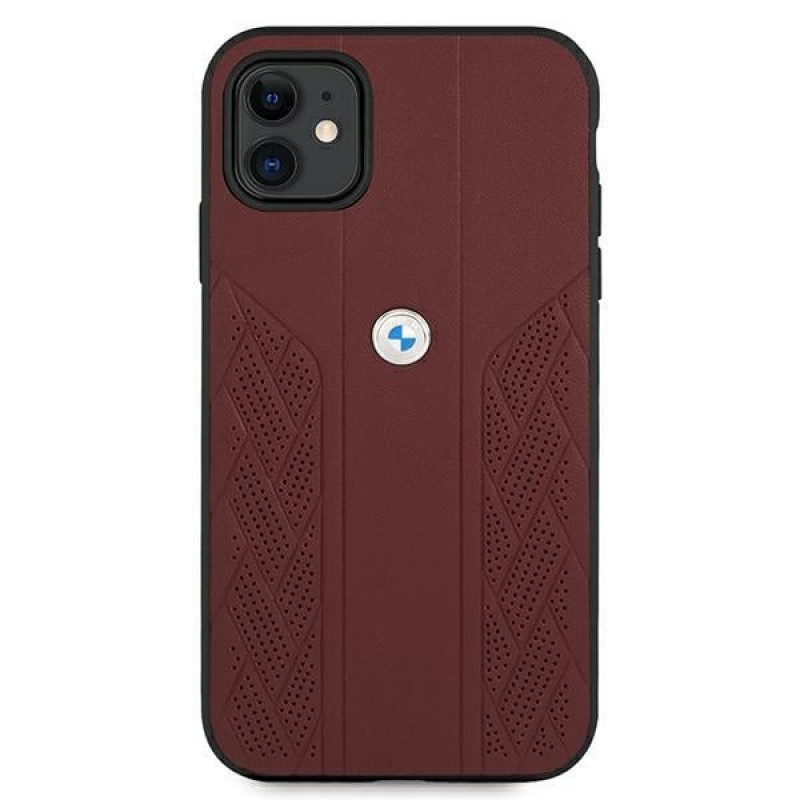 BMW BMHCN61RSPPR Leather Curve Perforate hardcase voor Apple iPhone 11, rood
