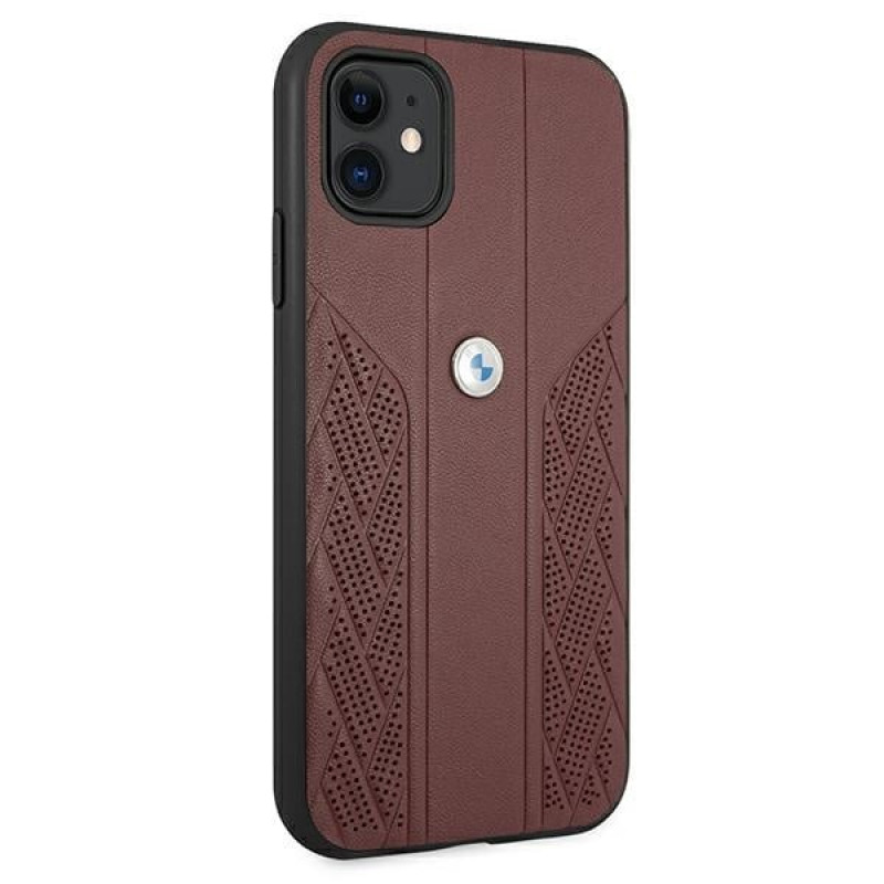 BMW BMHCN61RSPPR Leather Curve Perforate hardcase voor Apple iPhone 11, rood