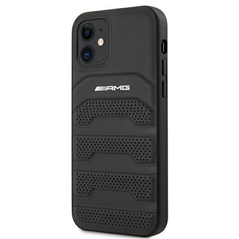 Mercedes-AMG AMHCP12SGSEBK Leather Debossed Lines hardcase voor Apple iPhone 12 mini, zwart