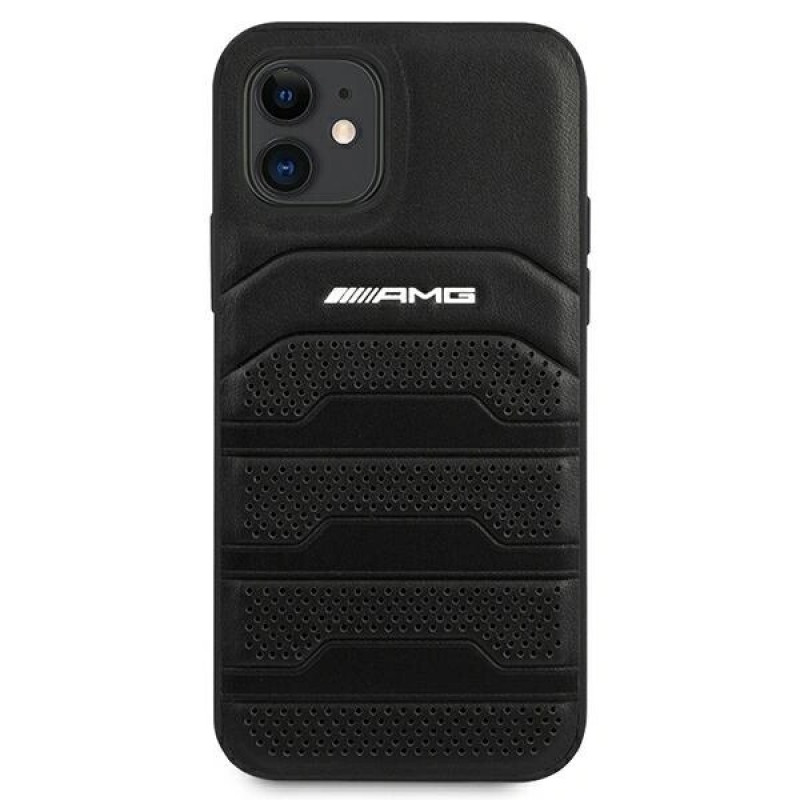 Mercedes-AMG AMHCP12SGSEBK Leather Debossed Lines hardcase voor Apple iPhone 12 mini, zwart