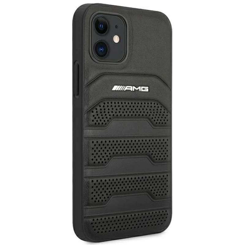 Mercedes-AMG AMHCP12SGSEBK Leather Debossed Lines hardcase voor Apple iPhone 12 mini, zwart