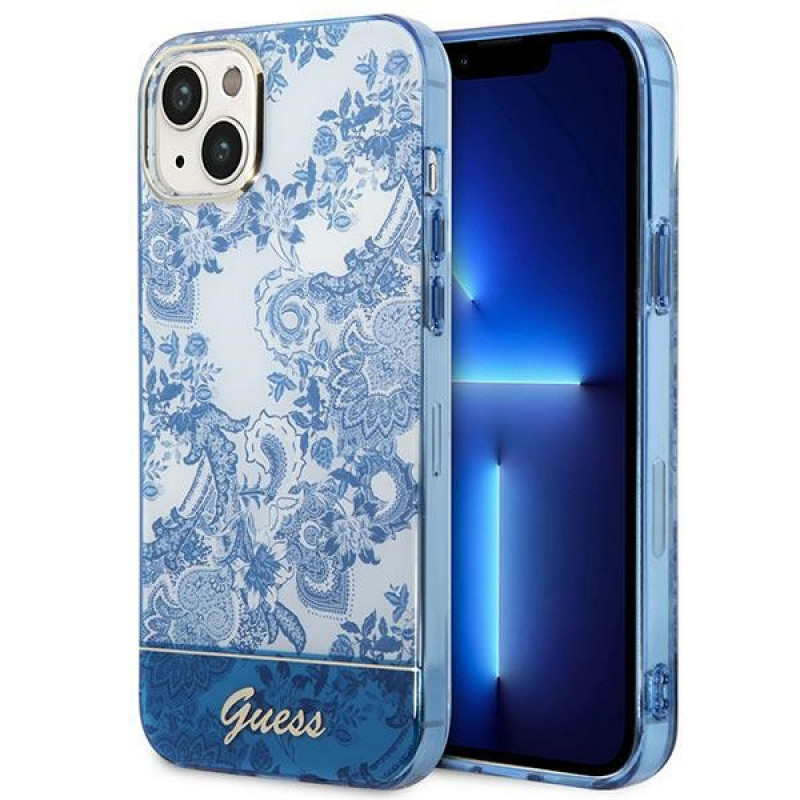 Guess GUHCP14MHGPLHB hardcase-hoesje voor Apple iPhone 14 Plus / 15 Plus, Porcelain Collection, blauw