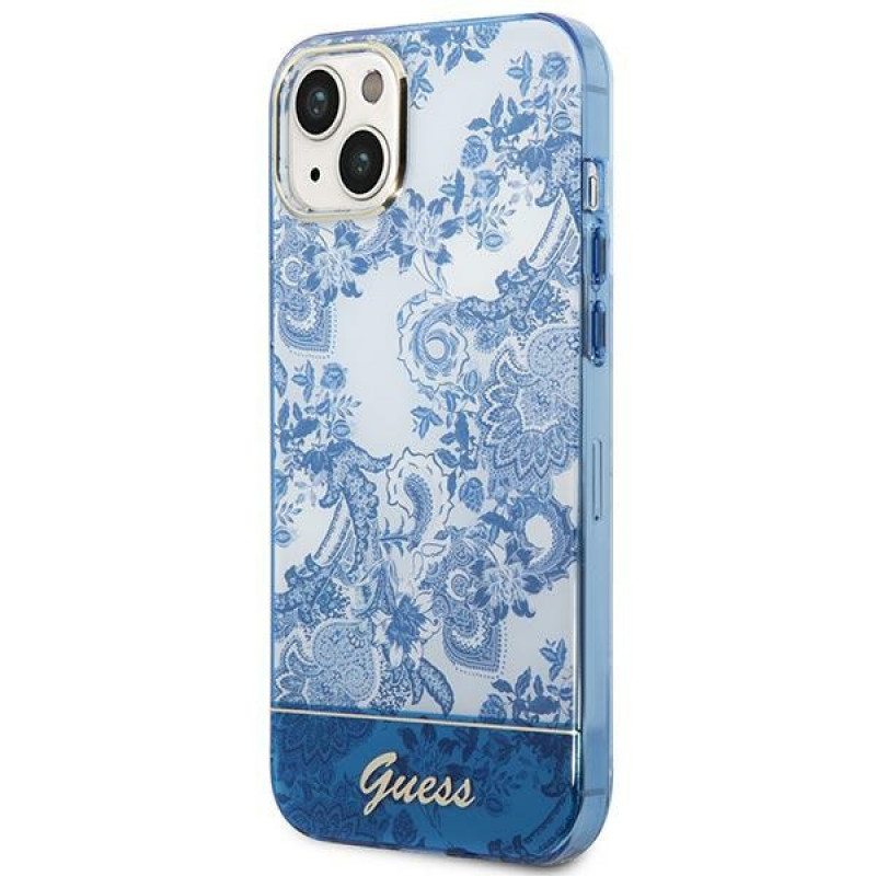 Guess GUHCP14MHGPLHB hardcase-hoesje voor Apple iPhone 14 Plus / 15 Plus, Porcelain Collection, blauw