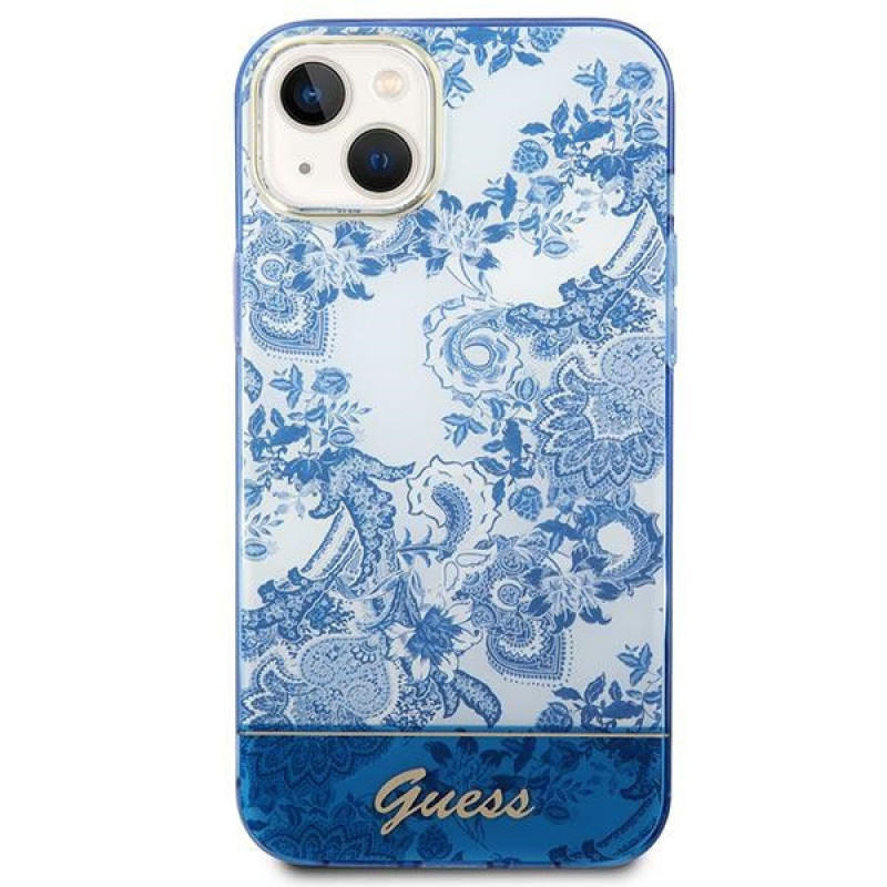 Guess GUHCP14MHGPLHB hardcase-hoesje voor Apple iPhone 14 Plus / 15 Plus, Porcelain Collection, blauw