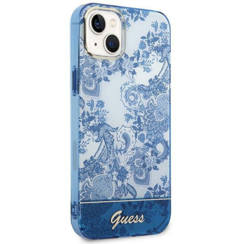 Guess GUHCP14MHGPLHB hardcase-hoesje voor Apple iPhone 14 Plus / 15 Plus, Porcelain Collection, blauw