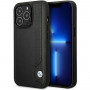 BMW BMHCP14L22RBDK Leather Blue Dots harde hoes voor iPhone 14 Pro 6,1", zwart
