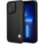 BMW BMHCP14X22RBDK Leather Blue Dots harde hoes voor iPhone 14 Pro Max 6,7", zwart