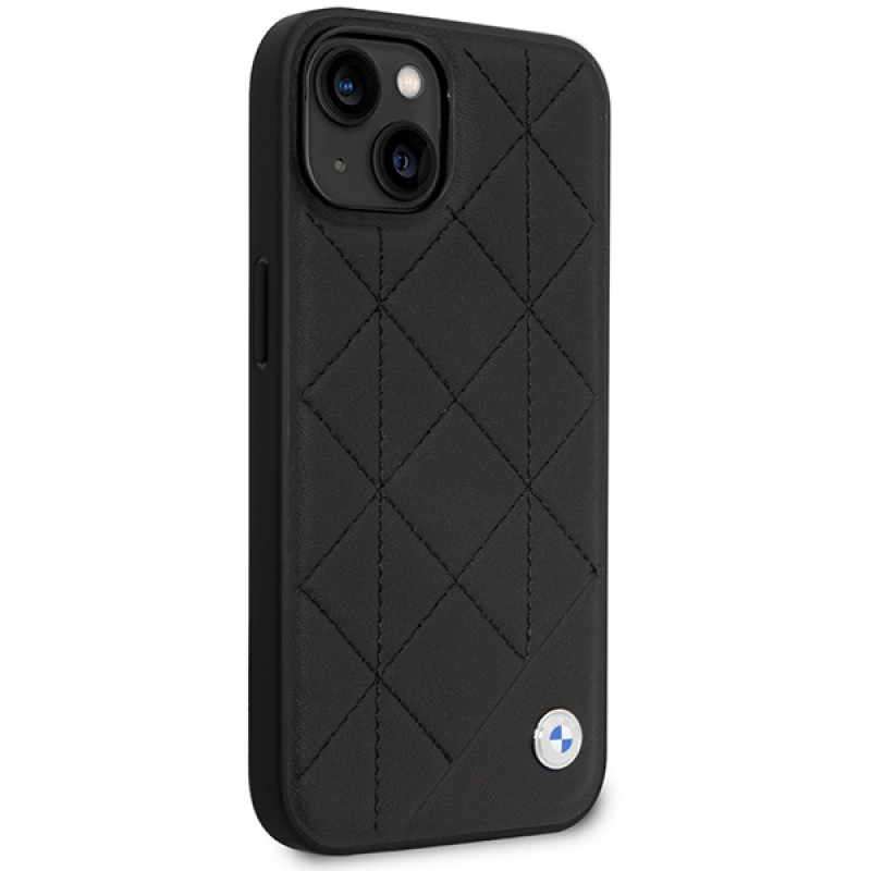 BMW BMHCP14S22RQDK Leather Quilted harde hoes voor iPhone 14 6,1", zwart