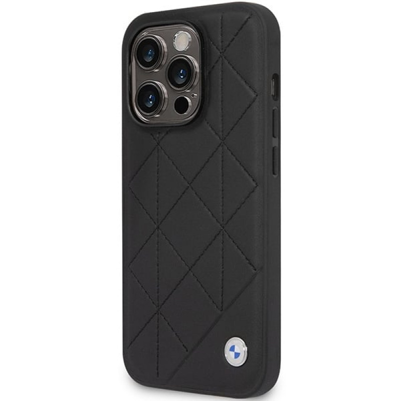 BMW BMHCP14L22RQDK Leather Quilted harde hoes voor iPhone 14 Pro 6,1", zwart