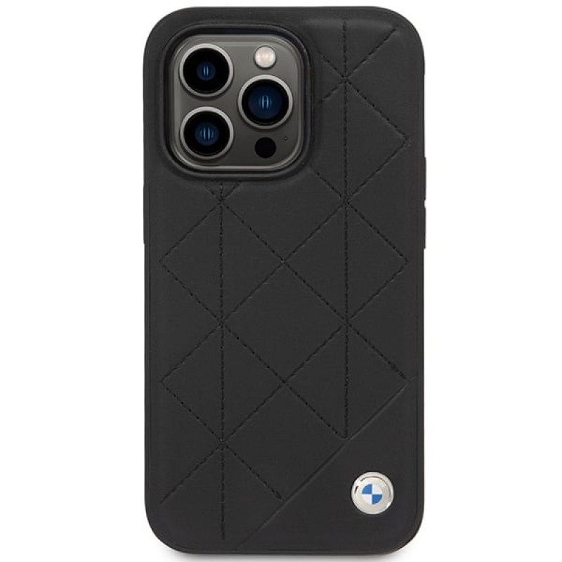 BMW BMHCP14L22RQDK Leather Quilted harde hoes voor iPhone 14 Pro 6,1", zwart
