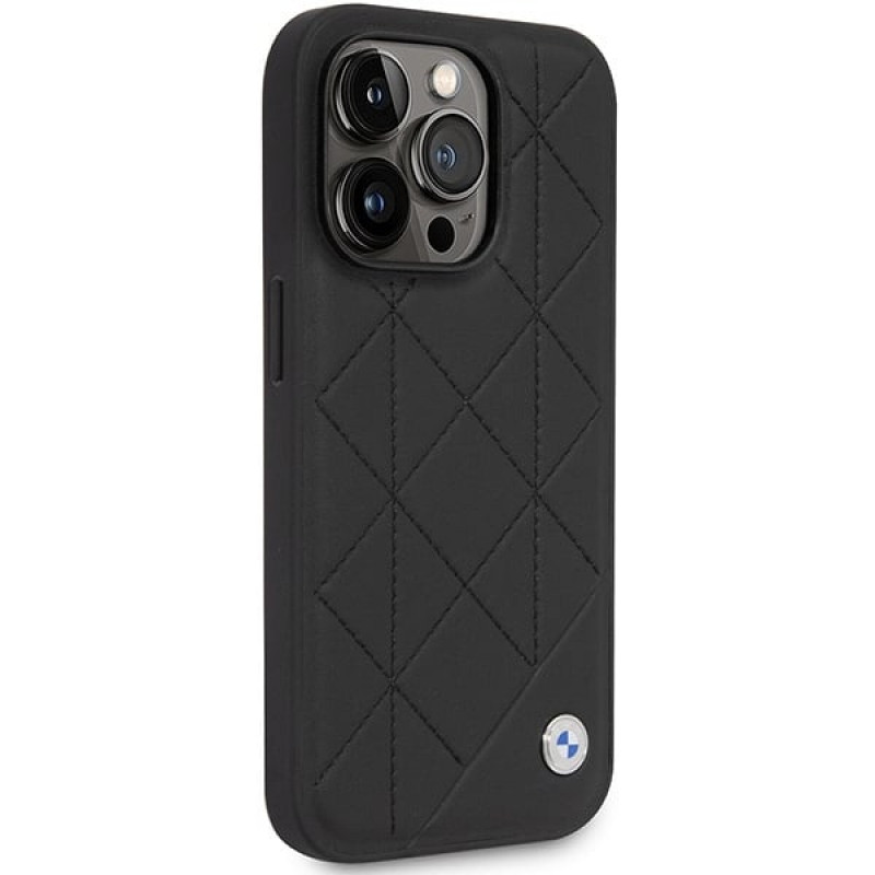 BMW BMHCP14L22RQDK Leather Quilted harde hoes voor iPhone 14 Pro 6,1", zwart