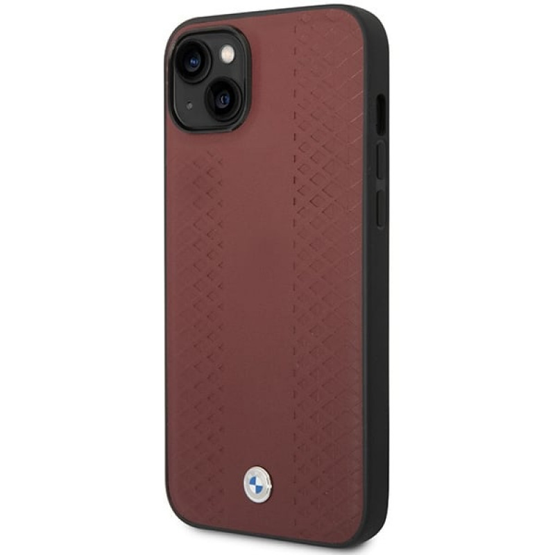 BMW BMHCP14S22RFGR Leather Diamond Pattern harde hoes voor iPhone 14 6,1", bordeauxrood