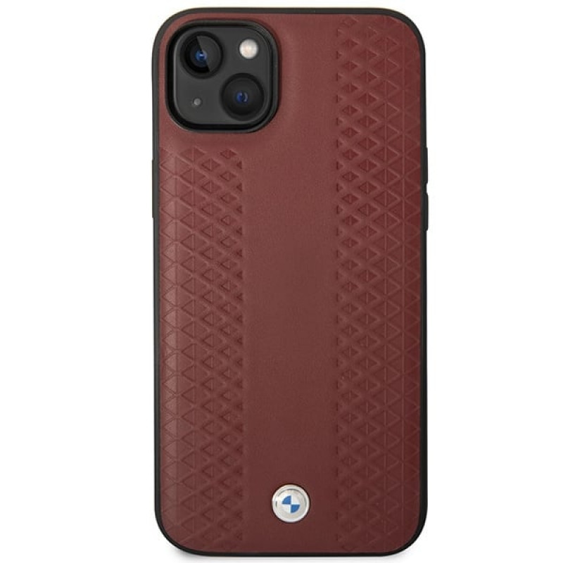 BMW BMHCP14S22RFGR Leather Diamond Pattern harde hoes voor iPhone 14 6,1", bordeauxrood