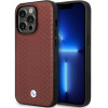 BMW BMHCP14L22RFGR Leather Diamond Pattern harde hoes voor iPhone 14 Pro 6,1", bordeauxrood