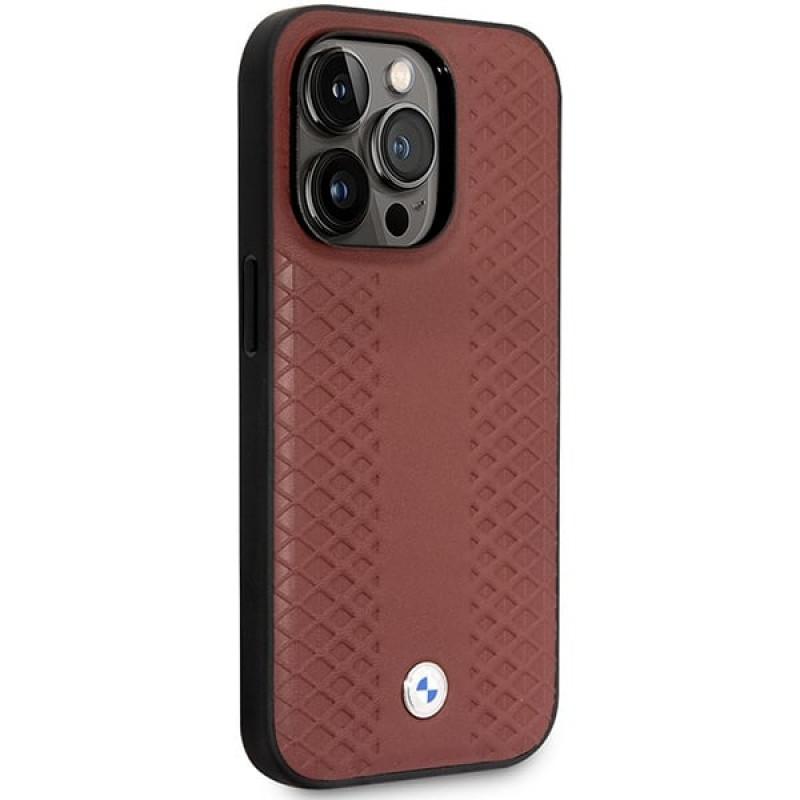 BMW BMHCP14X22RFGR Leather Diamond Pattern harde hoes voor iPhone 14 Pro Max 6,7", bordeauxrood