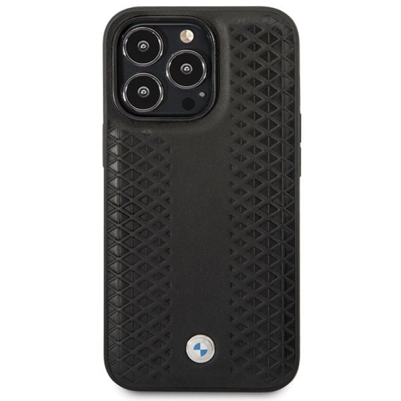 BMW BMHCP14L22RFGK Leather Diamond Pattern harde hoes voor iPhone 14 Pro 6,1", zwart