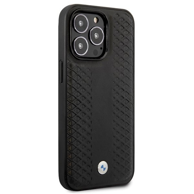 BMW BMHCP14L22RFGK Leather Diamond Pattern harde hoes voor iPhone 14 Pro 6,1", zwart
