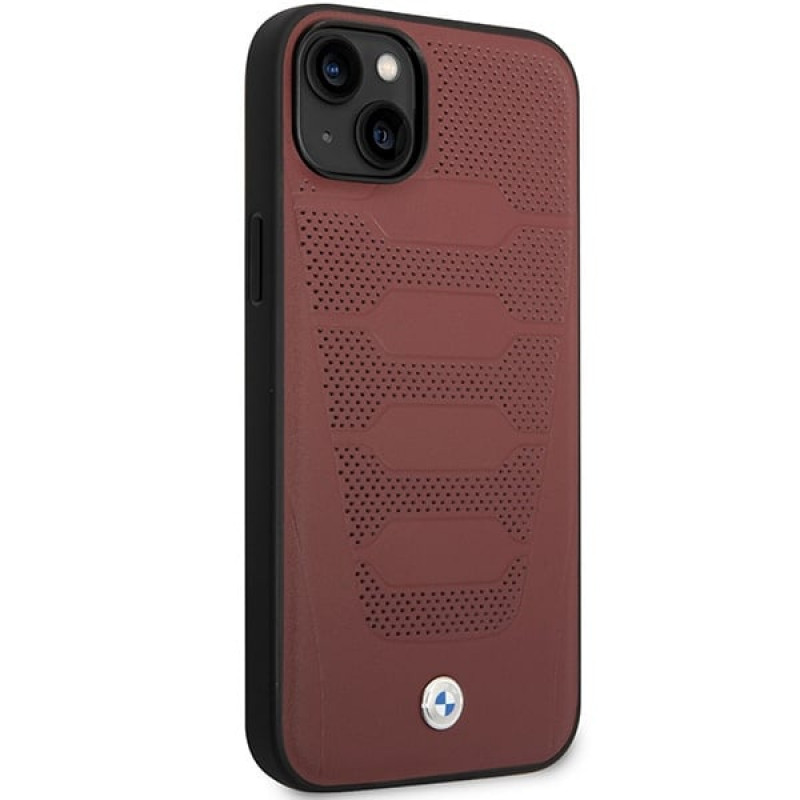 BMW BMHCP14S22RPSR hoesje voor iPhone 14, bordeaux, Leather Seats Pattern