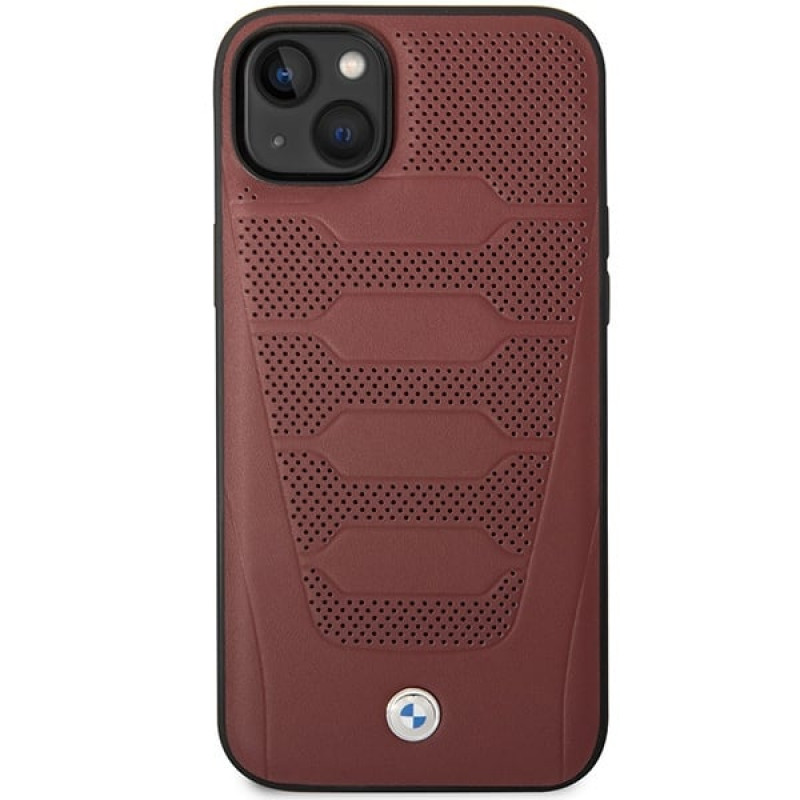 BMW BMHCP14S22RPSR hoesje voor iPhone 14, bordeaux, Leather Seats Pattern