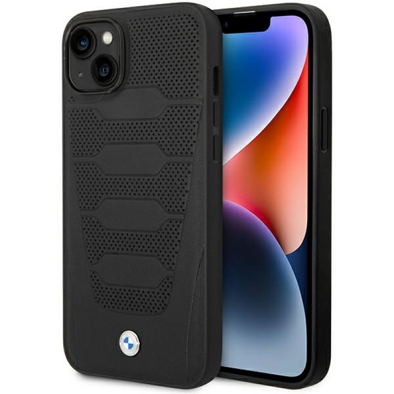 BMW BMHCP14S22RPSK hoesje voor iPhone 14, zwart, Leather Seats Pattern
