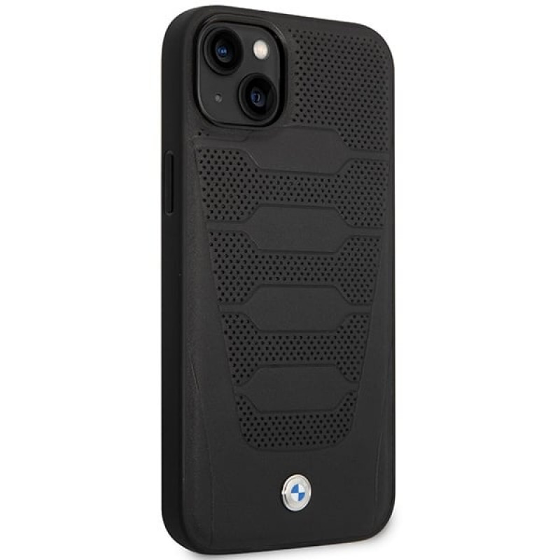 BMW BMHCP14S22RPSK hoesje voor iPhone 14, zwart, Leather Seats Pattern