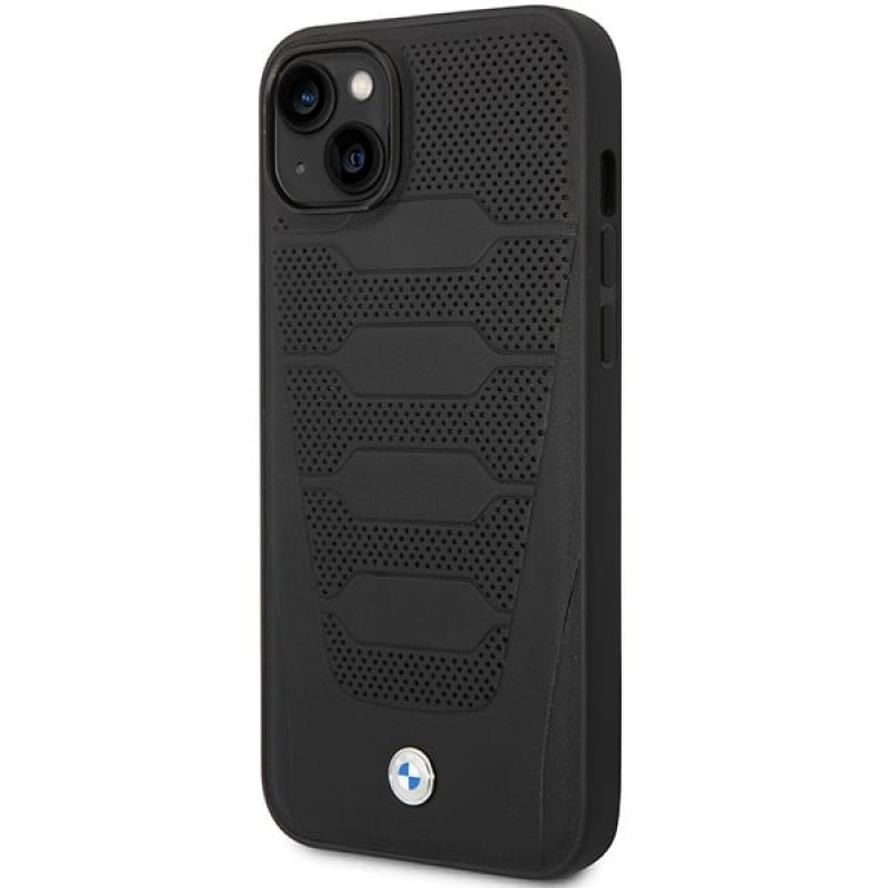 BMW BMHCP14S22RPSK hoesje voor iPhone 14, zwart, Leather Seats Pattern