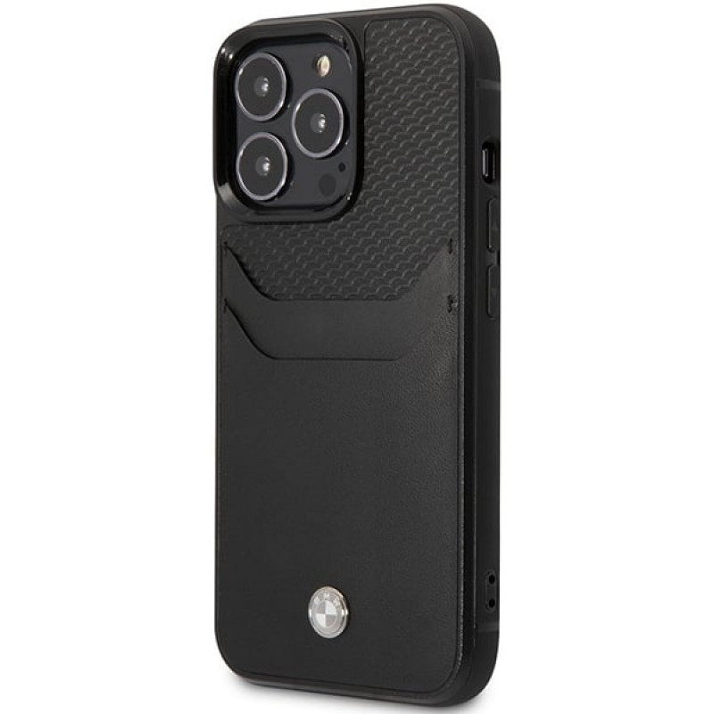 BMW BMHCP14L22RSEPK hoesje voor iPhone 14 Pro, zwart, Leather Card Slot
