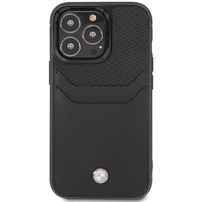 BMW BMHCP14X22RSEPK hoesje voor iPhone 14 Pro Max, zwart, Leather Card Slot