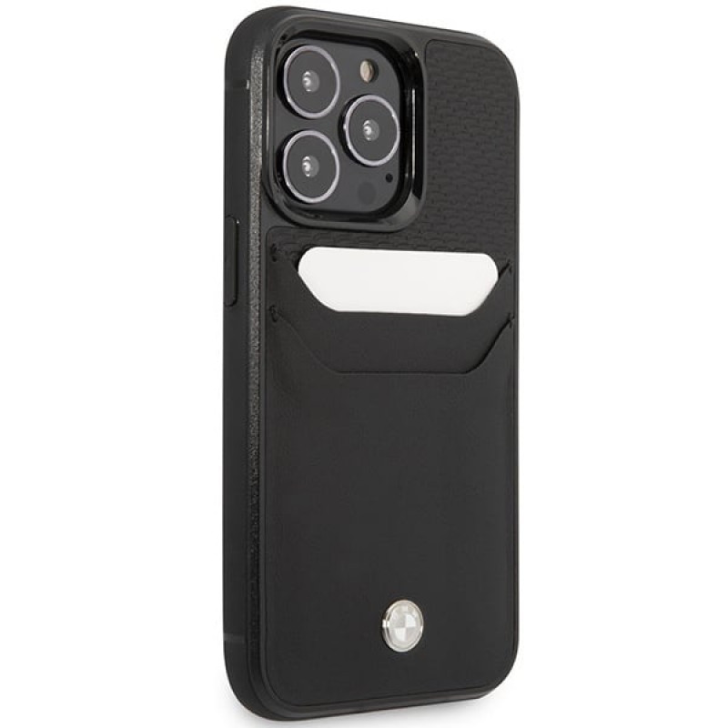 BMW BMHCP14X22RSEPK hoesje voor iPhone 14 Pro Max, zwart, Leather Card Slot