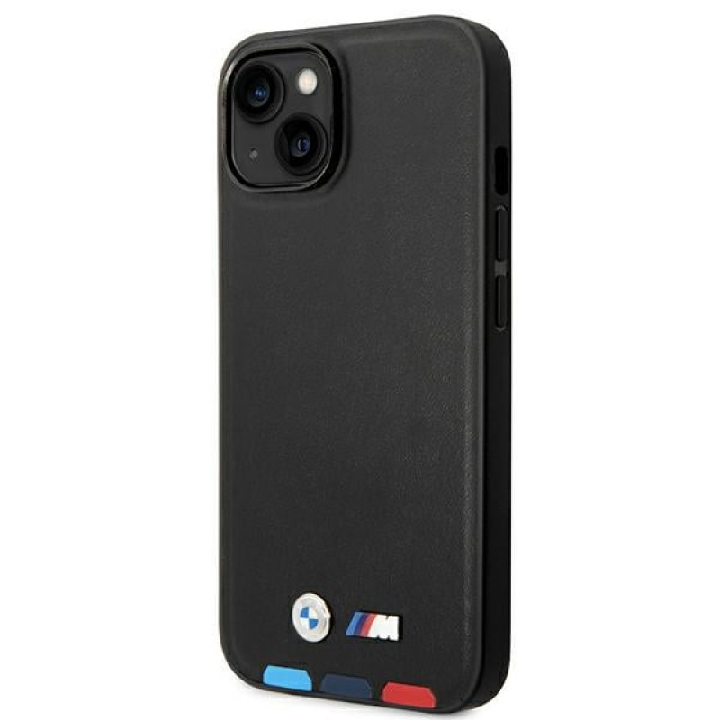BMW BMHCP14M22PTDK hoesje voor iPhone 14 Plus, zwart, Leather Stamp Tricolor