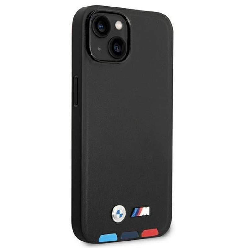 BMW BMHCP14M22PTDK hoesje voor iPhone 14 Plus, zwart, Leather Stamp Tricolor