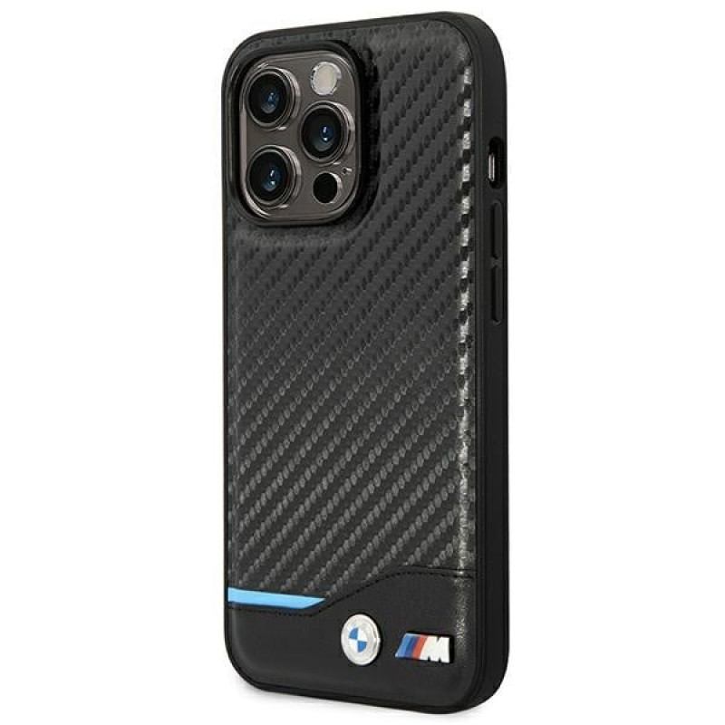BMW BMHCP14L22NBCK hoesje voor iPhone 14 Pro, zwart, Leather Carbon