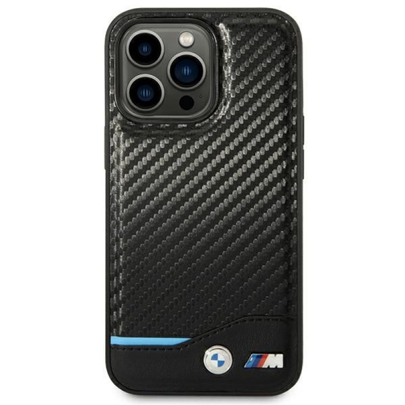 BMW BMHCP14L22NBCK hoesje voor iPhone 14 Pro, zwart, Leather Carbon
