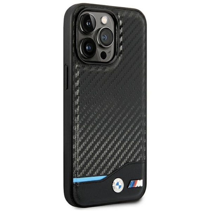 BMW BMHCP14L22NBCK hoesje voor iPhone 14 Pro, zwart, Leather Carbon