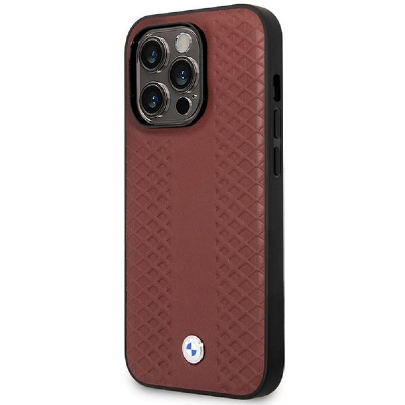 BMW BMHMP14X22RFGR Leather Diamond Pattern MagSafe hoesje voor Apple iPhone 14 Pro Max 6,7″, bordeauxrood