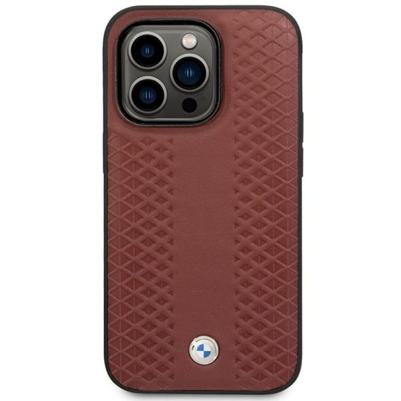 BMW BMHMP14X22RFGR Leather Diamond Pattern MagSafe hoesje voor Apple iPhone 14 Pro Max 6,7″, bordeauxrood
